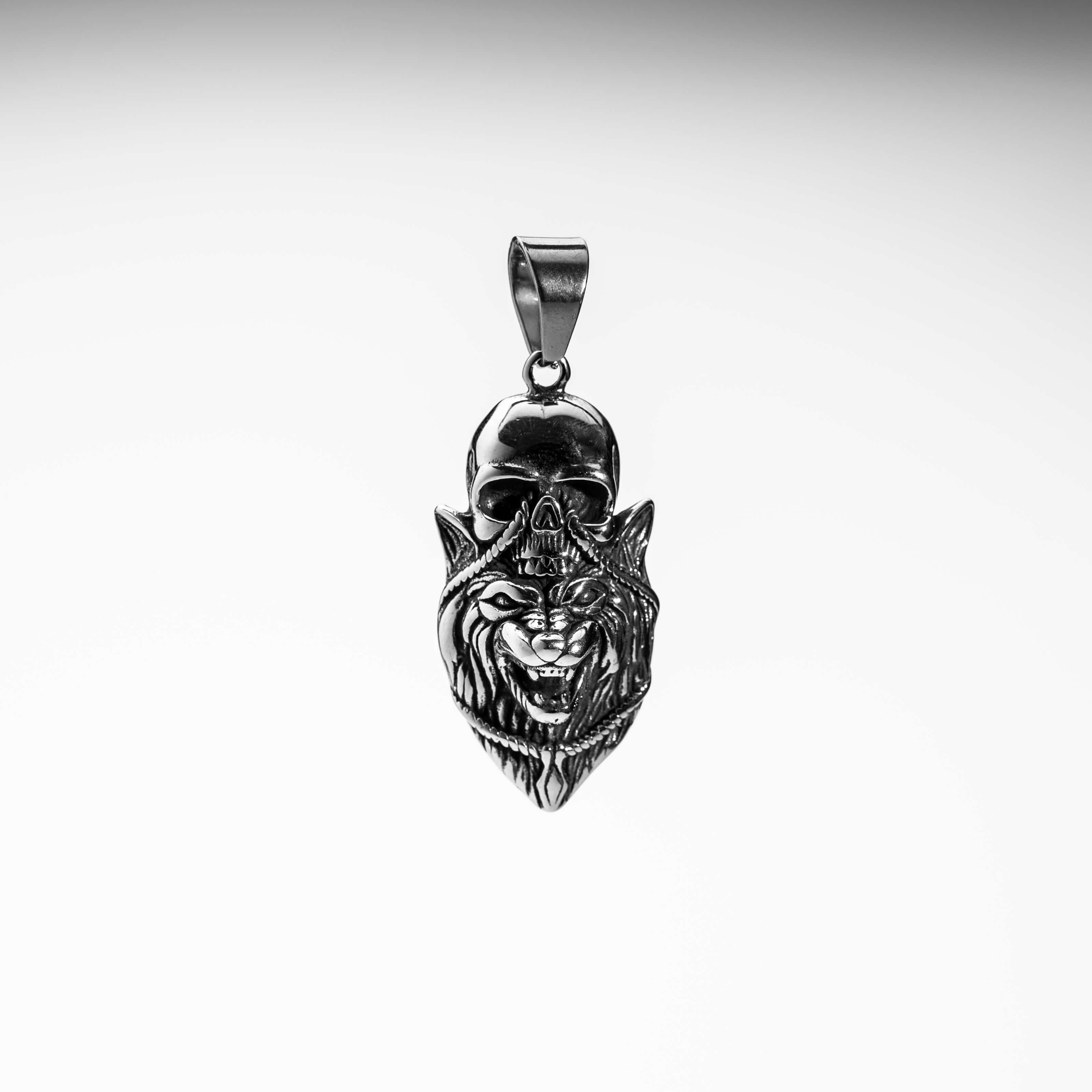 Soul of the Pack: Skull and Wolf Pendant